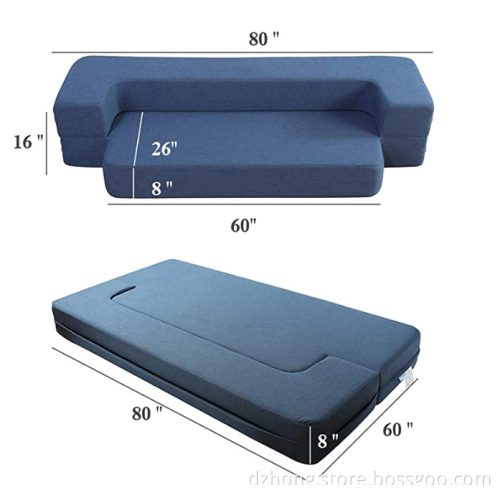 Folding Bed Couch Dark Blue Queen